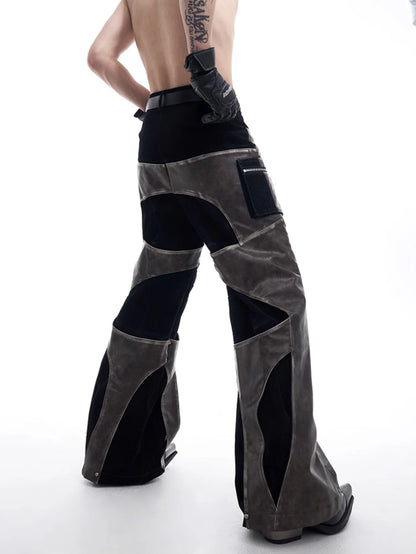 Patchwork Leather Cargo Pants